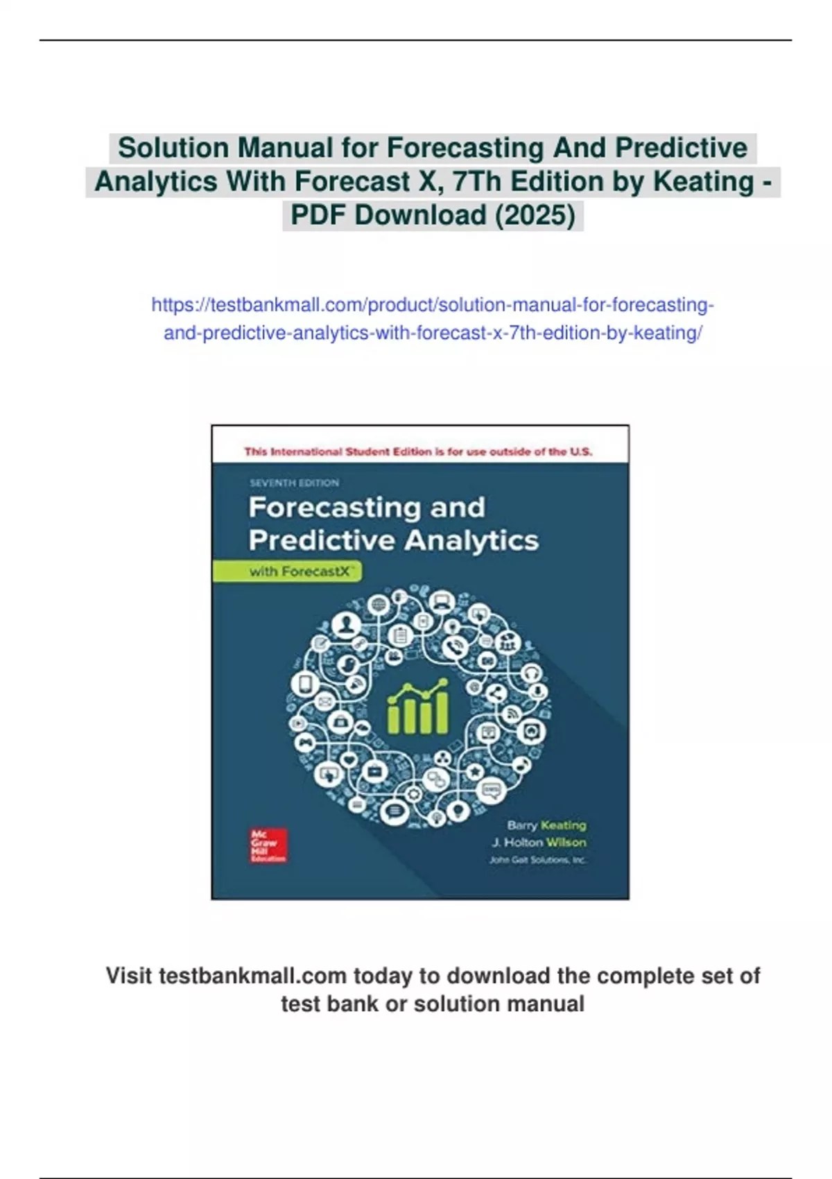 Summary Solution Manual for Forecasting And Predictive Analytics With ...
