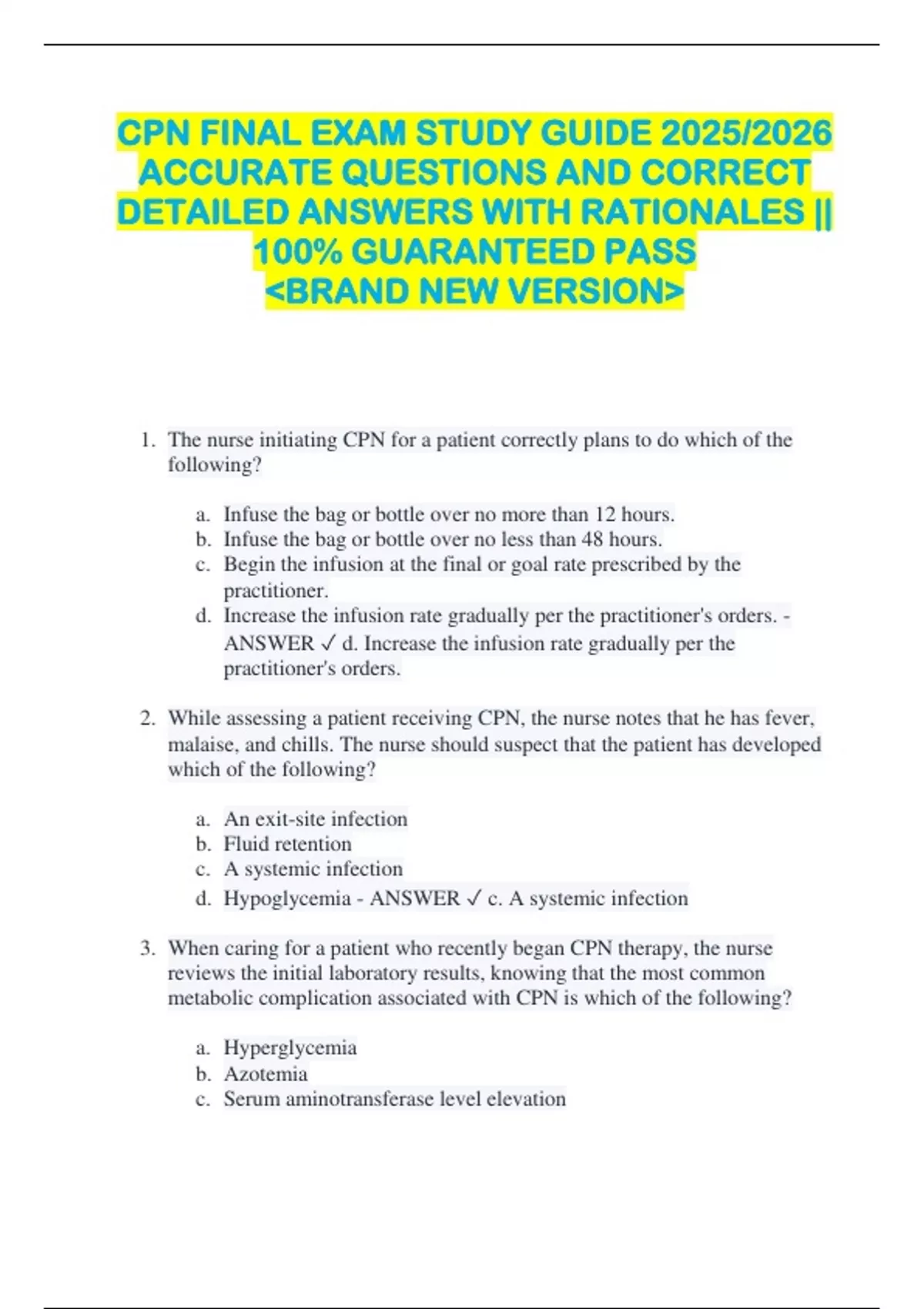 CPN FINAL EXAM STUDY GUIDE 2025/2026 ACCURATE QUESTIONS AND CORRECT ...