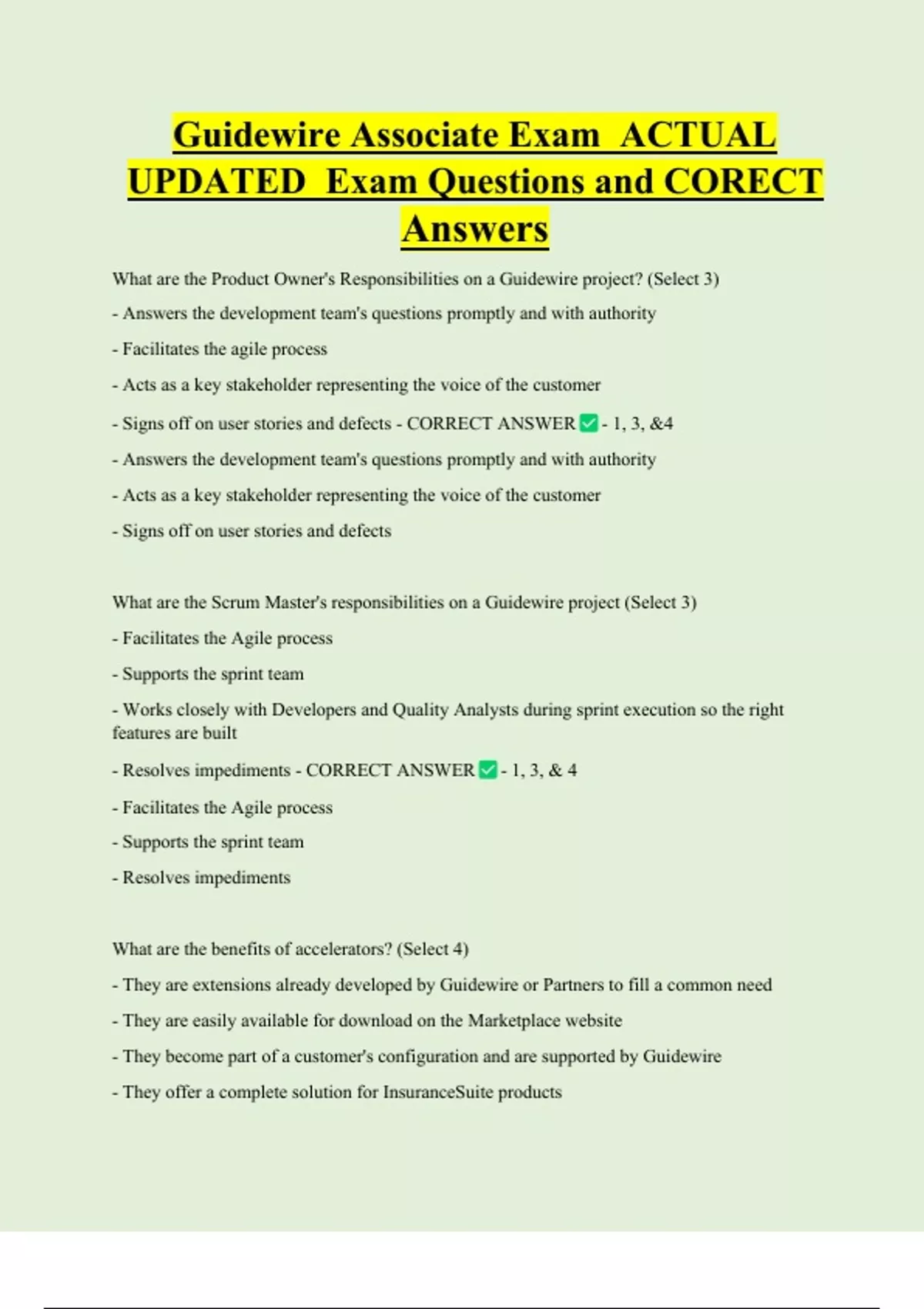 Guidewire Associate Exam ACTUAL UPDATED Exam Questions and CORECT ...