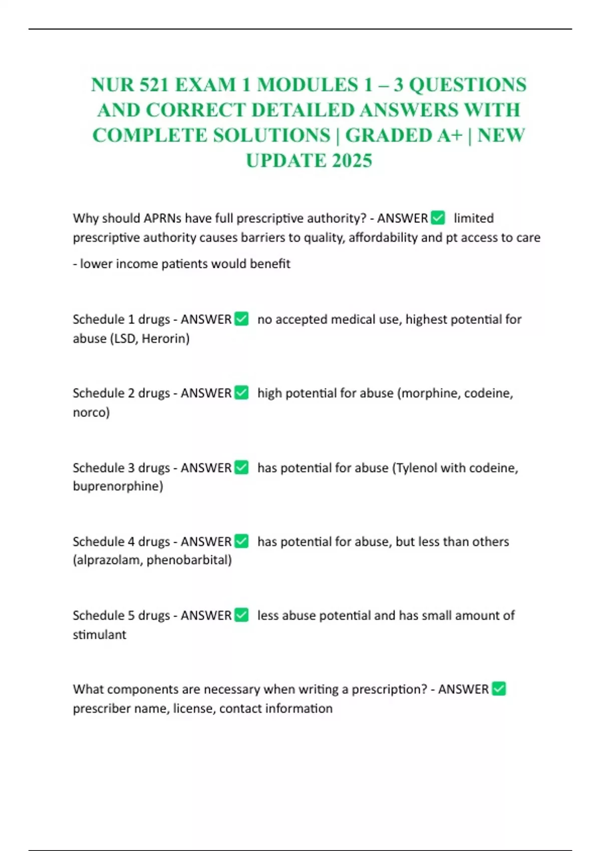 NUR 521 EXAM 1 MODULES 1 – 3 QUESTIONS AND CORRECT DETAILED ANSWERS ...