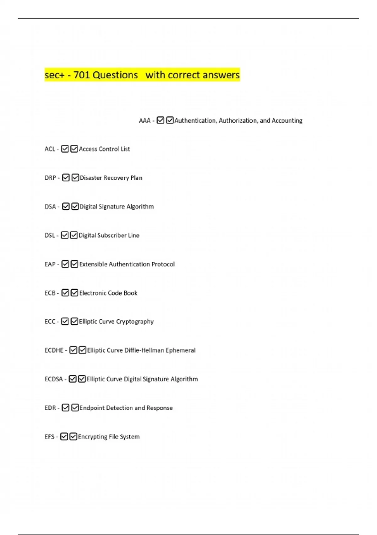 sec+ - 701 Questions with correct answers - SEC 111 - Stuvia US