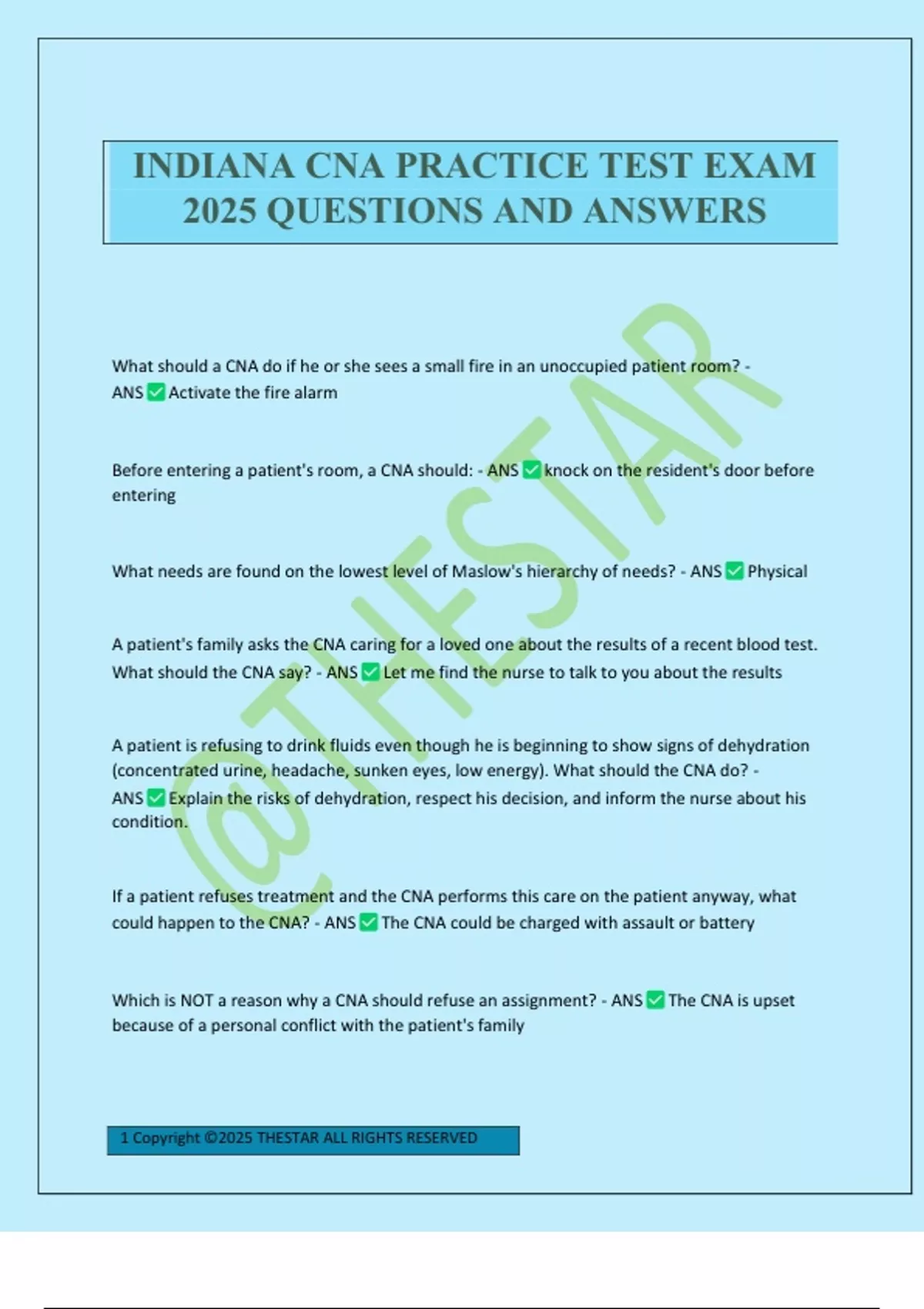 INDIANA CNA PRACTICE TEST EXAM 2025 QUESTIONS AND ANSWERS - INDIANA CNA ...