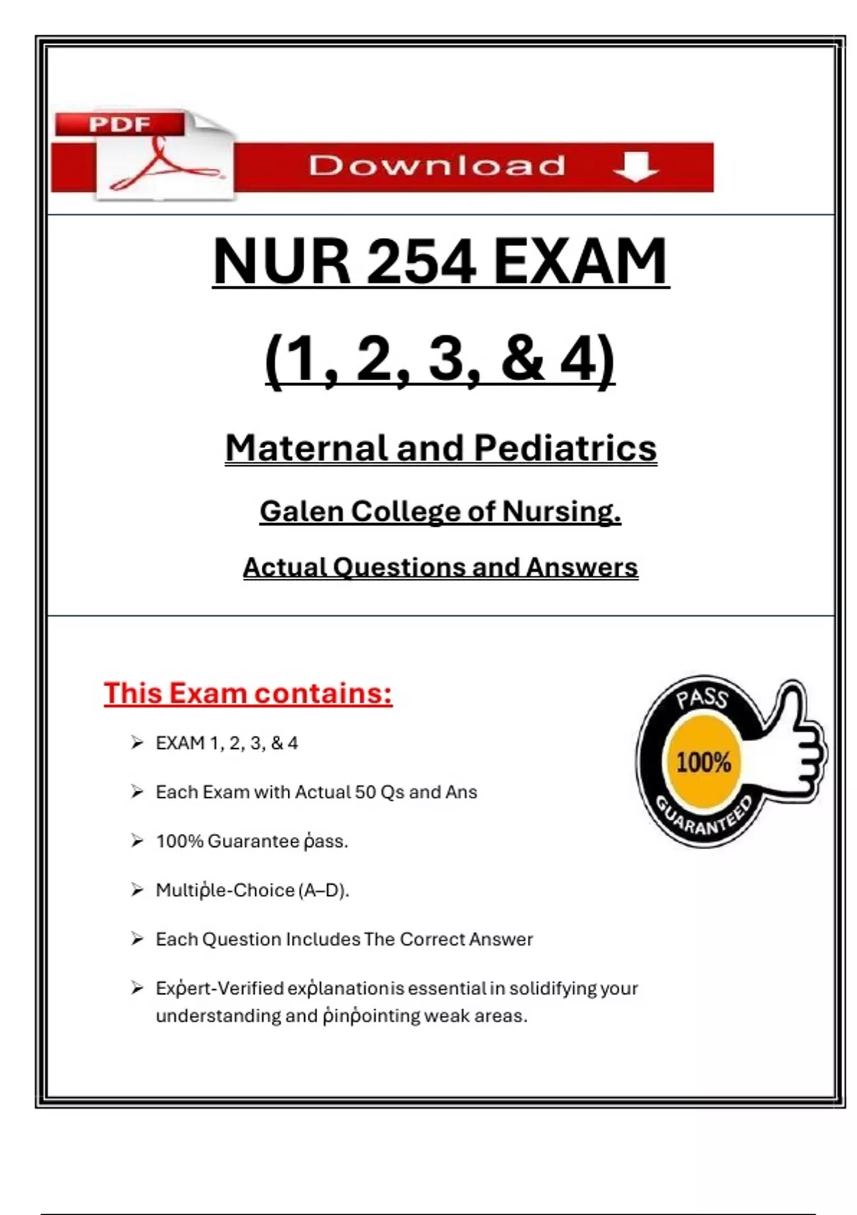 NUR 254 Exams 1, 2, 3 & 4 | Galen College | 2025 Complete Maternal ...