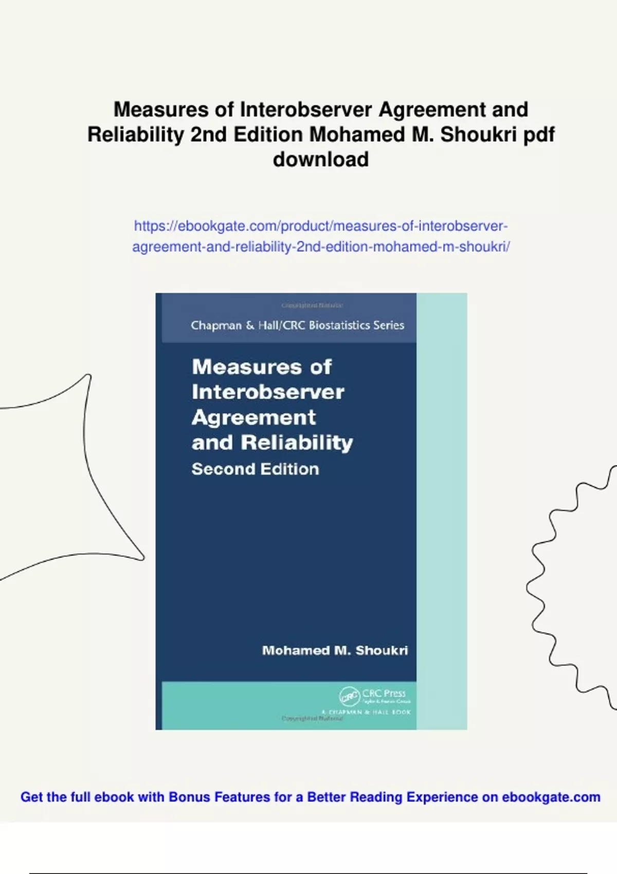 Summary Measures of Interobserver Agreement and Reliability 2nd Edition ...