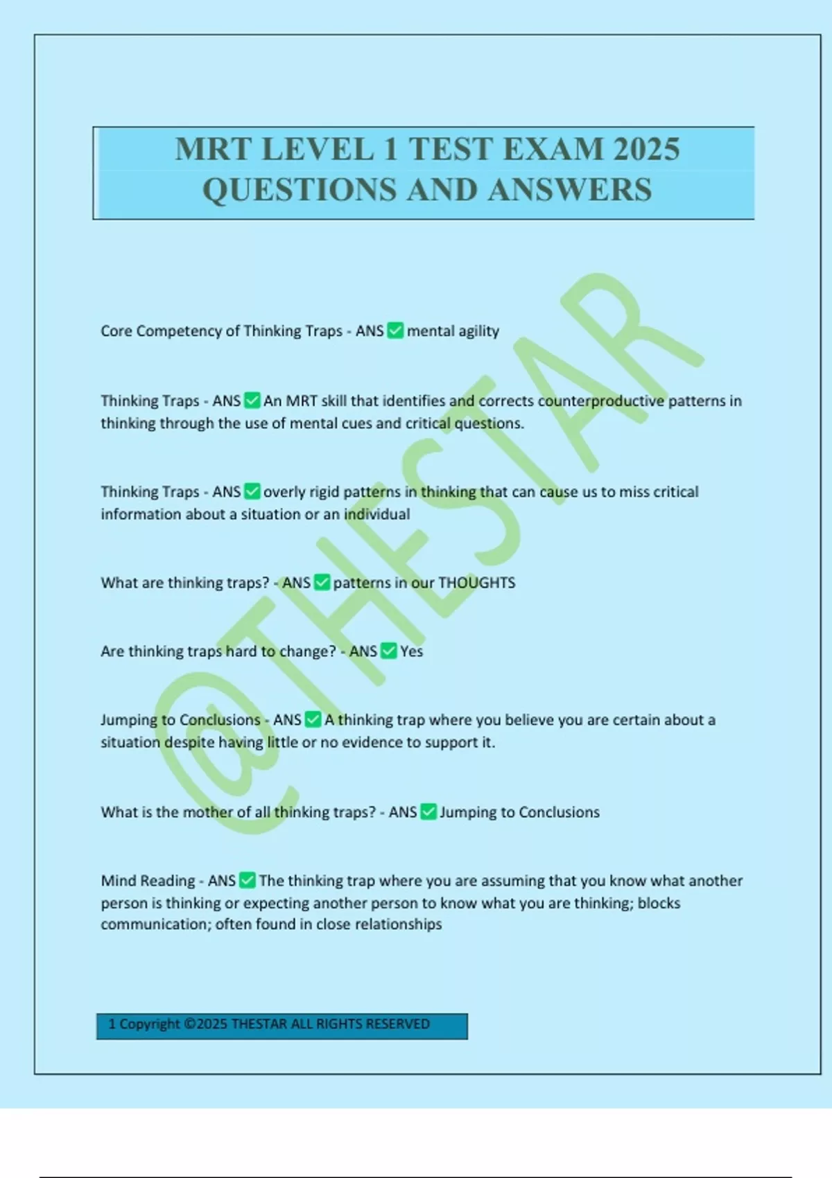 MRT LEVEL 1 TEST EXAM 2025 QUESTIONS AND ANSWERS - MRT - Stuvia US