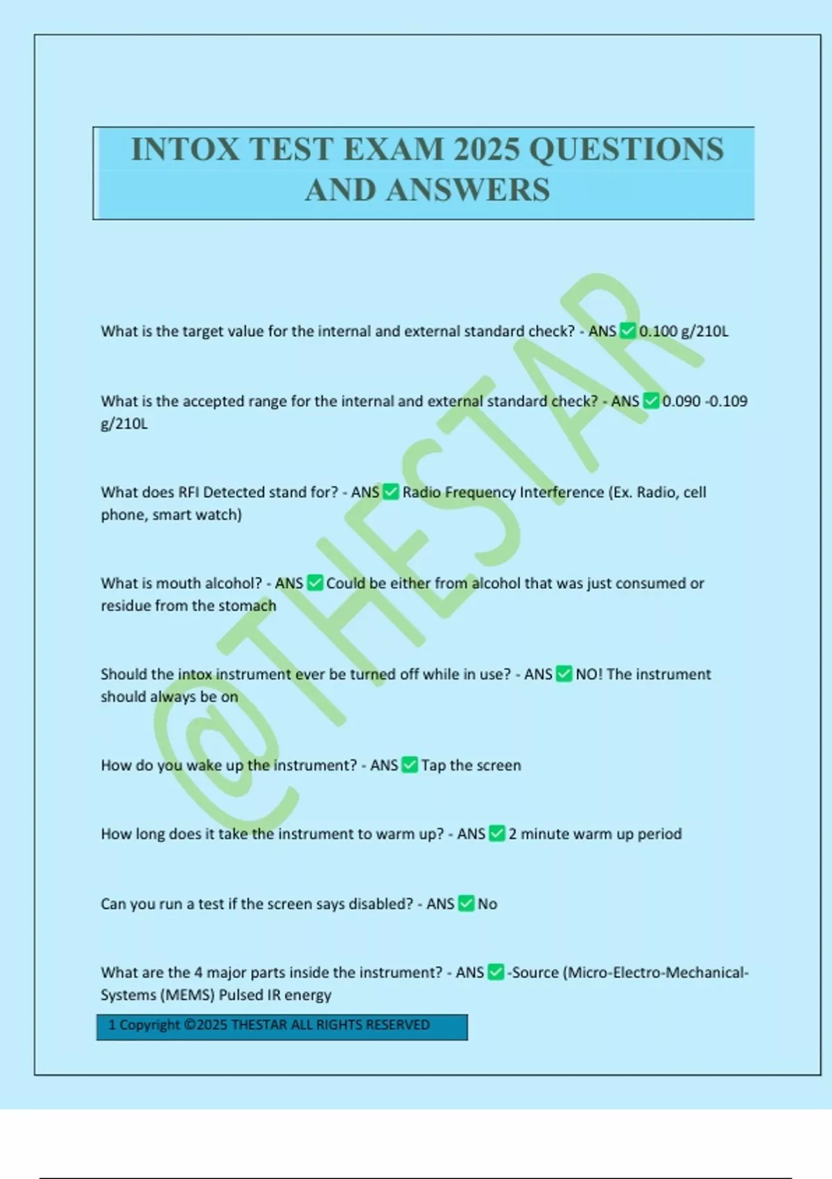 INTOX TEST EXAM 2025 QUESTIONS AND ANSWERS - INTOXILYZER - Stuvia US