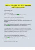 NJ CNA Training UPDATED KEY TEST  Questions And Correct Answers