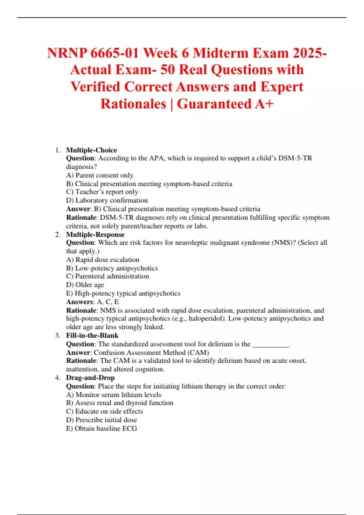 NRNP 6665-01 Week 6 Midterm Exam 2025- Actual Exam- 50 Real Questions ...