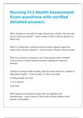 Nursing 311 Health Assessment Exam questions with verified detailed answers 