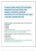FLORIDA HOME INSPECTOR LICENSING  EXAMINATION QUESTIONS AND  CORRECT ANSWERS &lpar;VERIFIED  ANSWERS&rpar; PLUS RATIONALES 2025 Q&A  &vert; INSTANT DOWNLOAD PDF