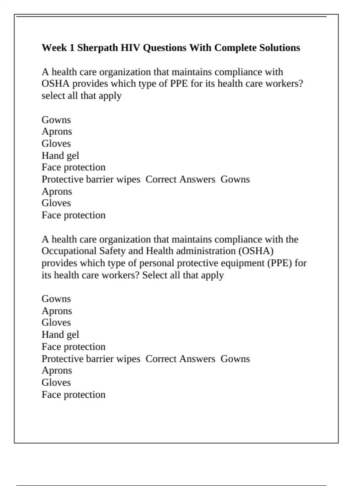 Week 1 Sherpath HIV Questions With Complete Solutions - Sherpath HIV ...