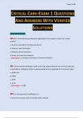 CRITICAL CARE-EXAM 1 QUESTIONS AND ANSWERS WITH VERIFIED SOLUTIONS