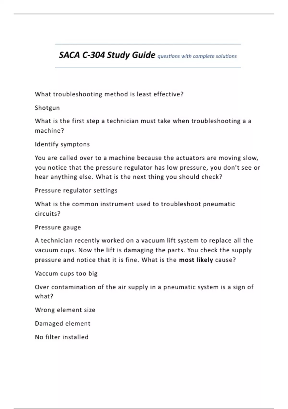SACA C-304 Study Guide questions with complete solutions - Saca - Stuvia US