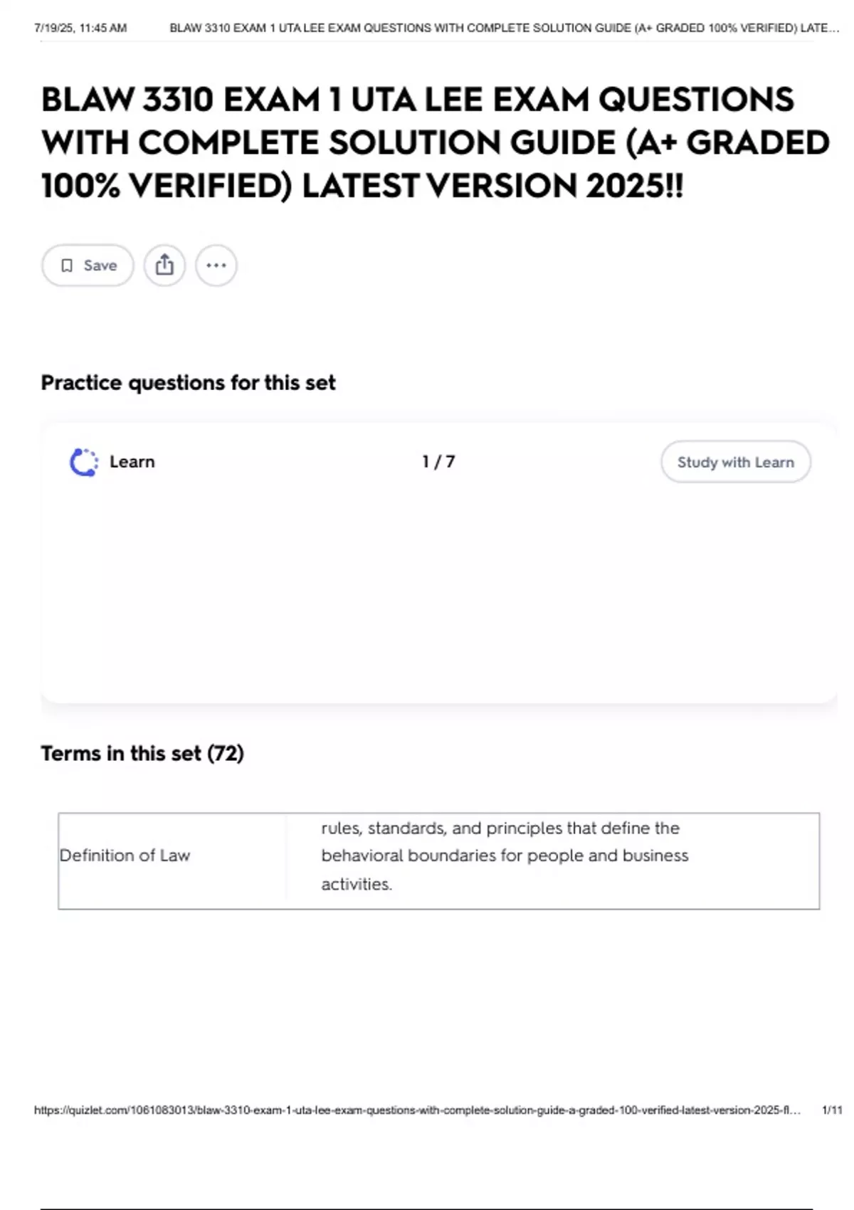 BLAW 3310 EXAM 1 UTA LEE EXAM QUESTIONS WITH COMPLETE SOLUTION GUIDE ...