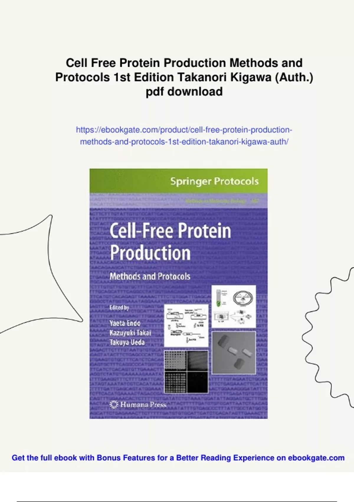 Summary Cell Free Protein Production Methods and Protocols 1st Edition ...