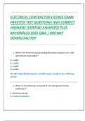 ELECTRICAL CONTRACTOR LICENSE EXAM  PRACTICE TEST QUESTIONS AND CORRECT  ANSWERS &lpar;VERIFIED ANSWERS&rpar; PLUS  RATIONALES 2025 Q&A &vert; INSTANT  DOWNLOAD PDF
