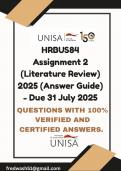 HRBUS84 Assignment 2 &lpar;Literature Review&rpar; 2025 &lpar;Answer Guide&rpar; - Due 31 July 2025