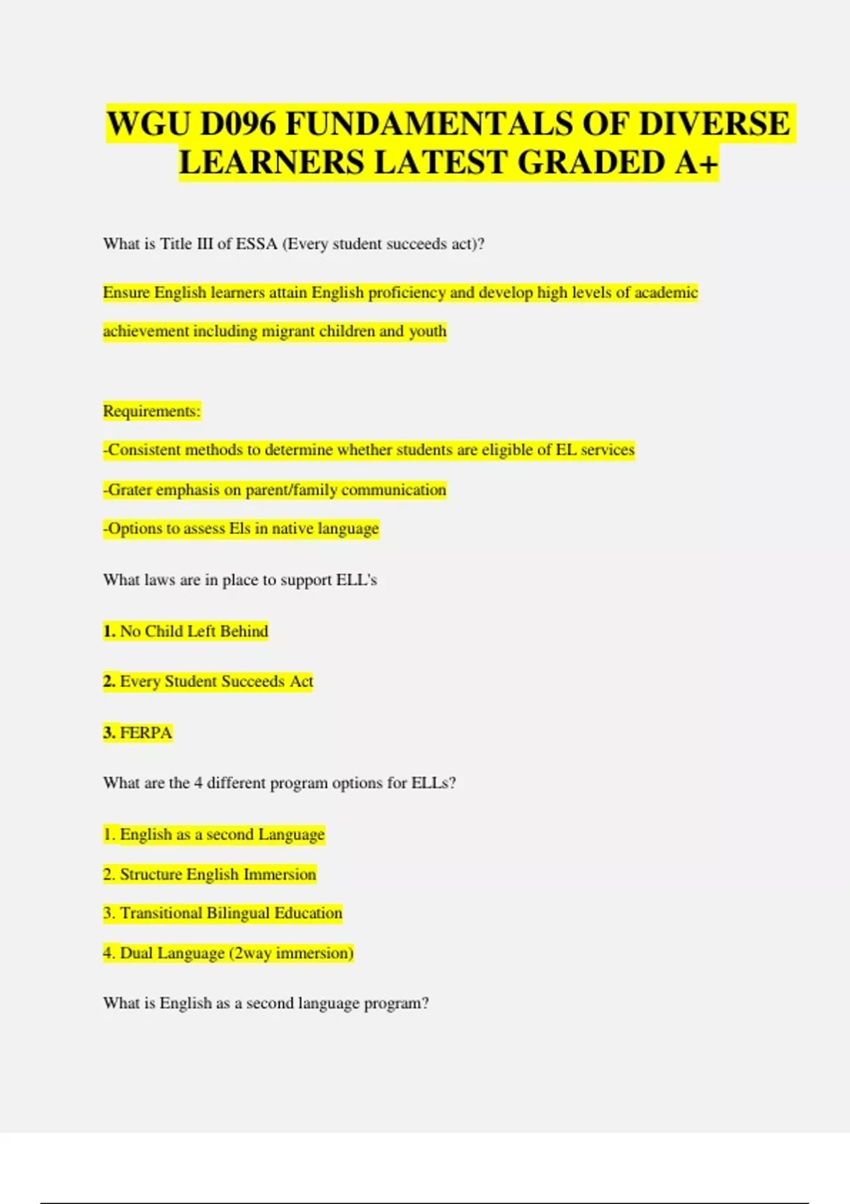 WGU D096 Fundamentals of Diverse Learners – Exam Study Guide (A+ Graded ...