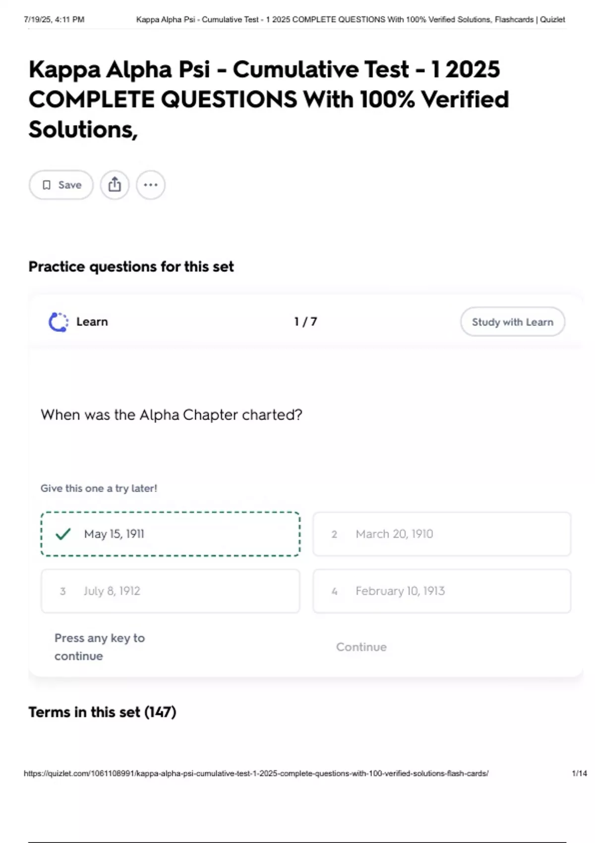 Kappa Alpha Psi - Cumulative Test - 1 2025 COMPLETE QUESTIONS With 100% ...