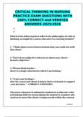 CRITICAL THINKING IN NURSING PRACTICE EXAM QUESTIONS WITH 100&percnt; CORRECT and VERIFIED ANSWERS 2025&sol;2026