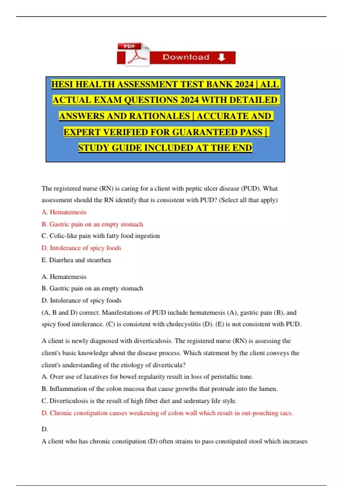 HESI HEALTH ASSESSMENT TEST BANK 2025 | ALL ACTUAL EXAM QUESTIONS 2025 ...