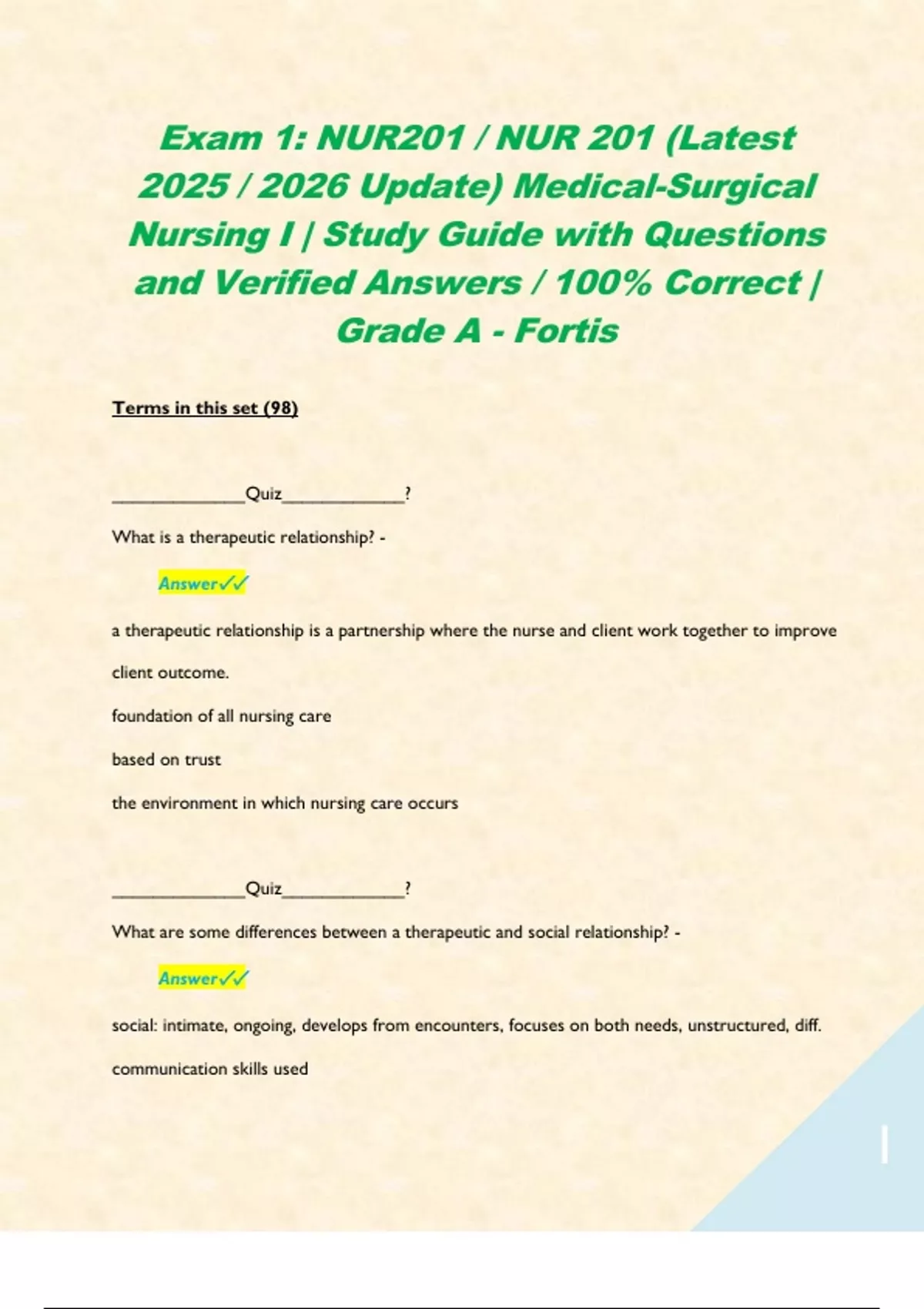 Exam 1 & Final Compilation BUNDLE: NUR201 / NUR 201 (Latest 2025 / 2026 ...