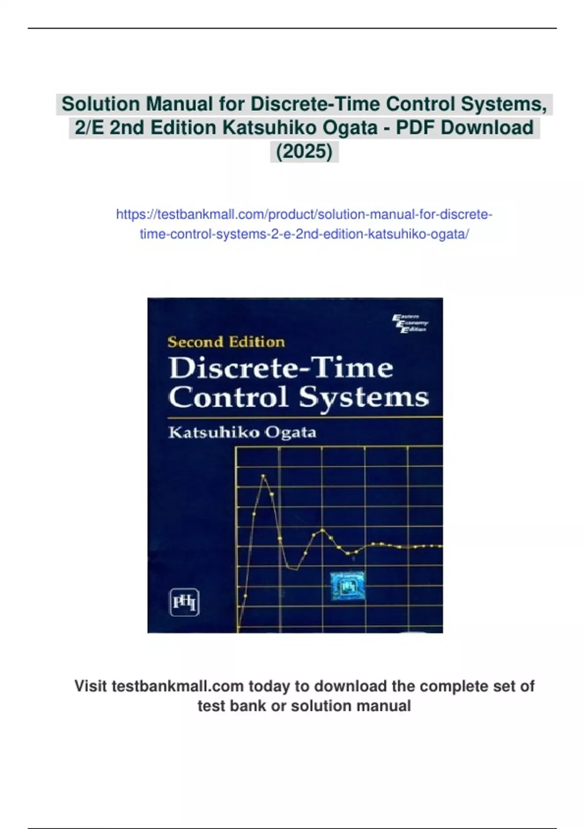 Summary Solution Manual for Discrete-Time Control Systems, 2/E 2nd ...
