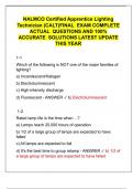 NALMCO Certified Apprentice Lighting  Technician &lpar;CALT&rpar;FINAL  EXAM COMPLETE  ACTUAL  QUESTIONS AND 100&percnt;  ACCURATE  SOLUTIONS LATEST UPDATE  THIS YEAR 