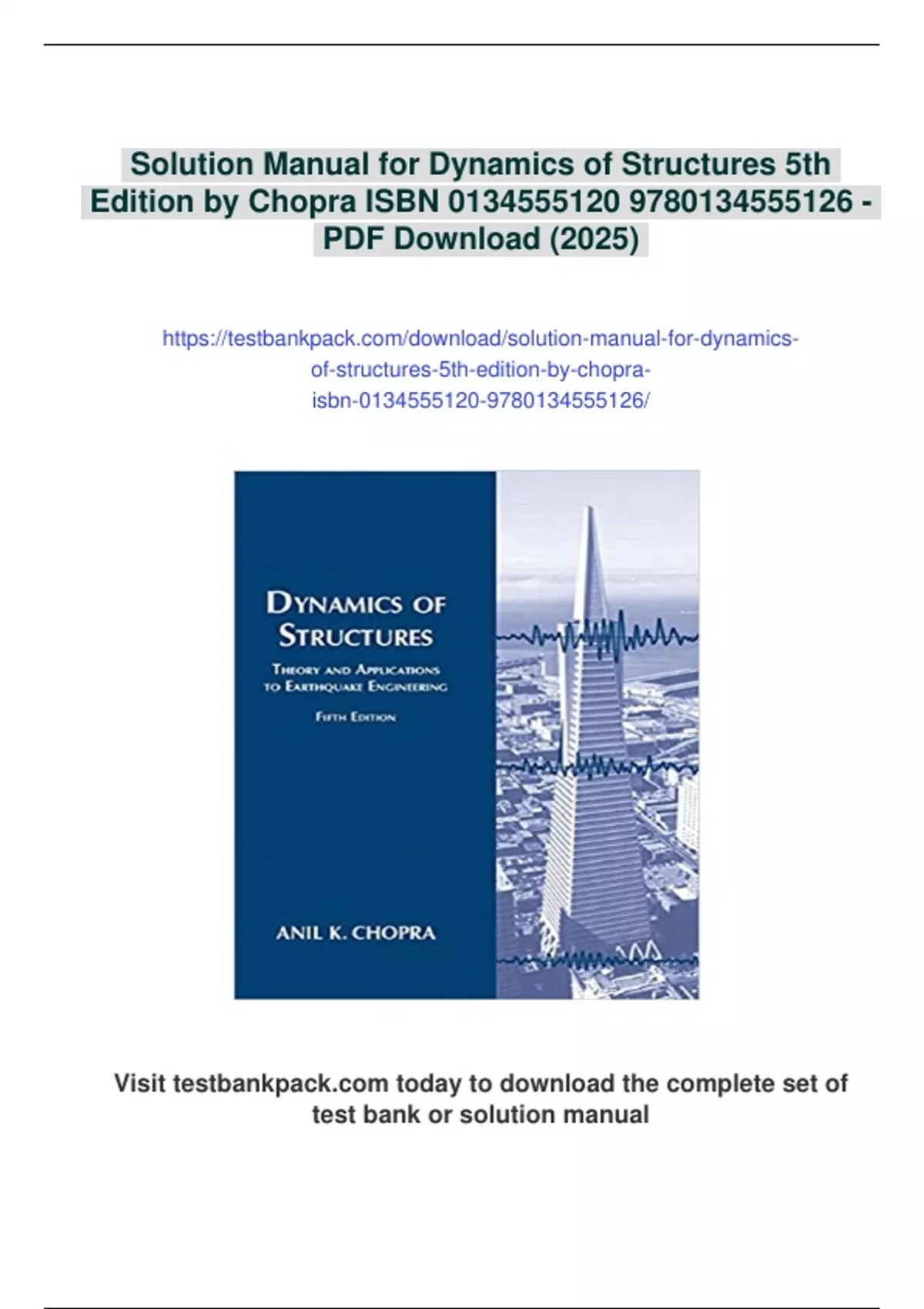 Summary Solution Manual for Dynamics of Structures 5th Edition by ...