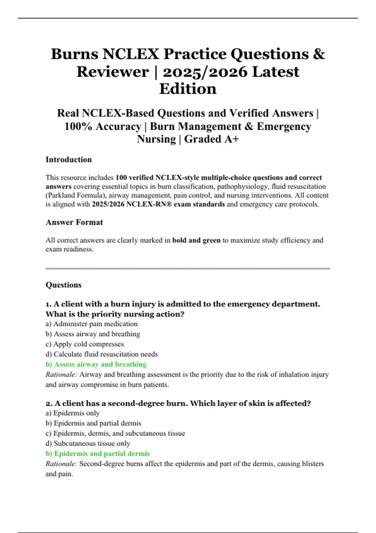 Burns NCLEX Practice Questions & Reviewer | 2025/2026 Latest Edition ...