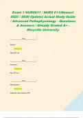 Exam 1 NURS611 &sol; NURS 611&lpar;Newest 2025 &sol; 2026 Update&rpar; Actual Study Guide &sol; Advanced Pathophysiology - Questions & Answers &sol; Already Graded A&plus; - Maryville University 