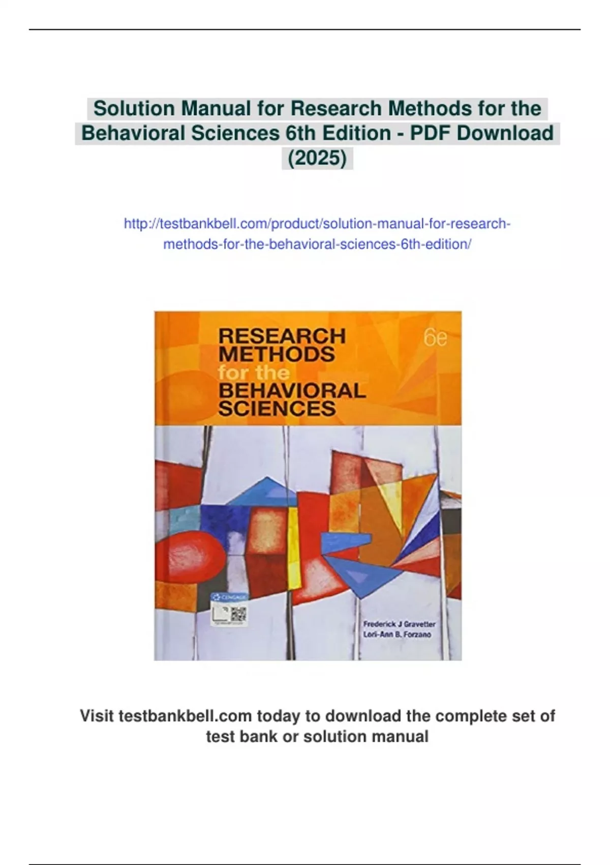 Summary Solution Manual for Research Methods for the Behavioral ...