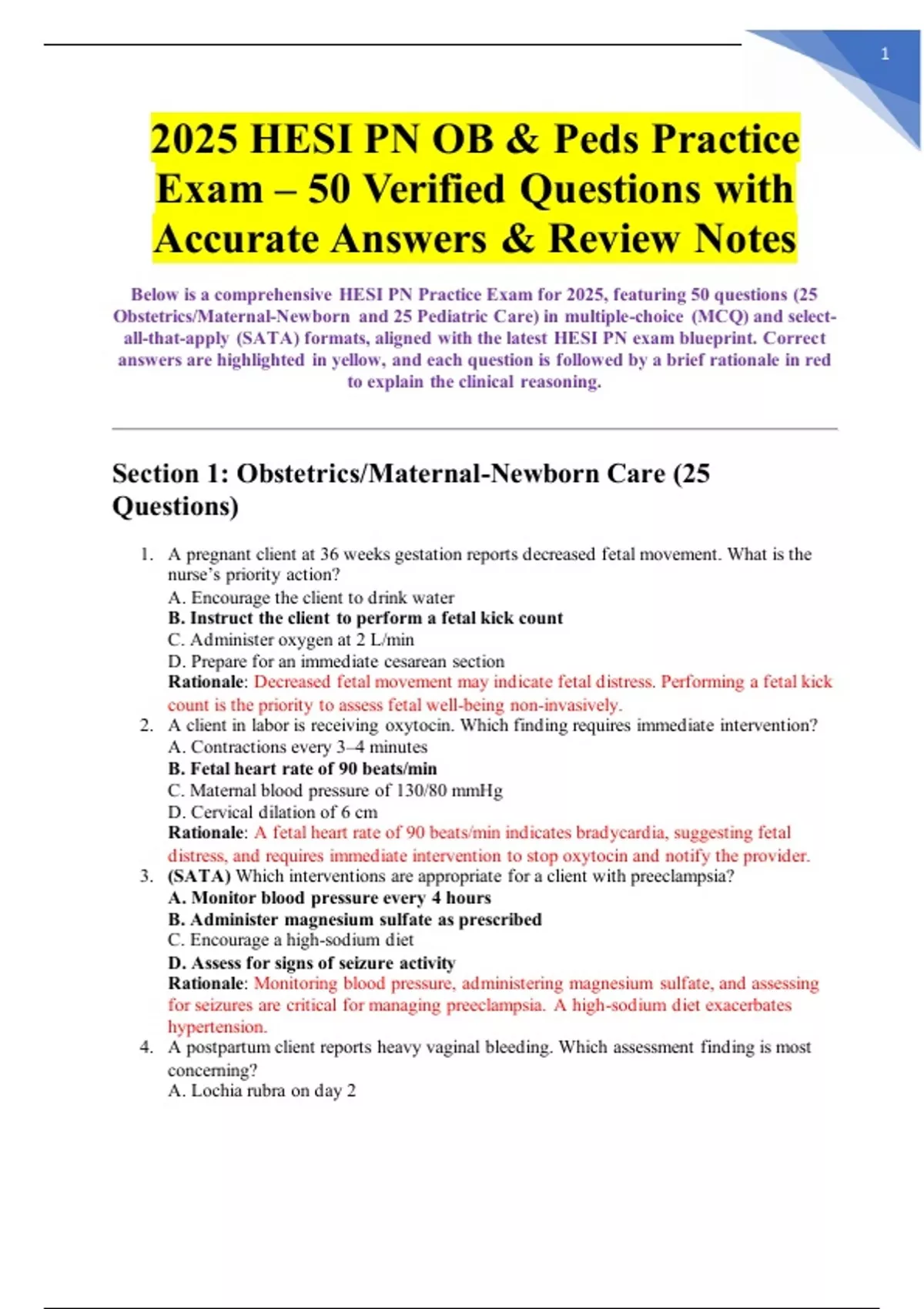 2025 HESI PN OB & Peds Practice Exam – 50 Verified Questions with ...