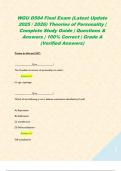 WGU D564 Final Exam &lpar;Latest Update 2025 &sol; 2026&rpar; Theories of Personality &vert; Complete Study Guide &vert; Questions & Answers &vert; 100&percnt; Correct &vert; Grade A &lpar;Verified Answers&rpar;  