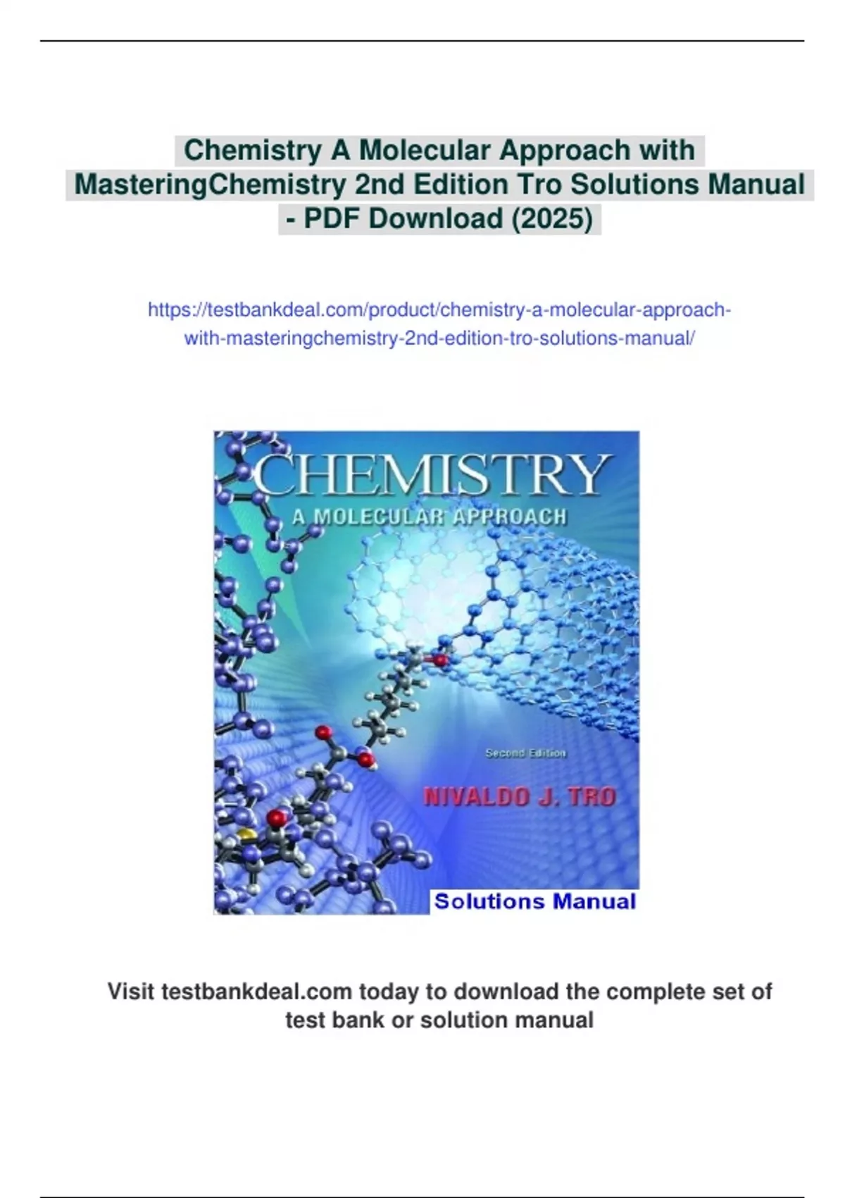 Tro Solution Summary Chemistry A Molecular Approach with MasteringChemistry 2nd ...