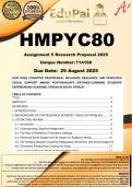 HMPYC80 Assignment 5 RESEARCH PROPOSAL &lpar;COMPLETE ANSWERS&rpar; 2025 &lpar;714166&rpar; - DUE 29 August 2025