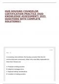 HUD HOUSING COUNSELOR CERTIFICATION PRACTICE &lpar;HUD KNOWLEDGE ASSESSMENT&rpar; 2025 QUESTIONS WITH COMPLETE SOLUTIONS&excl;&excl;
