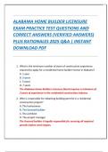 ALABAMA HOME BUILDER LICENSURE  EXAM PRACTICE TEST QUESTIONS AND  CORRECT ANSWERS &lpar;VERIFIED ANSWERS&rpar;  PLUS RATIONALES 2025 Q&A &vert; INSTANT  DOWNLOAD PDF