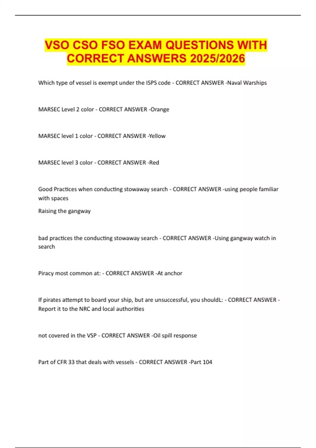 Fso Test Examples VSO/CSO/FSO EXAM QUESTIONS WITH CORRECT ANSWERS 2025/2026 - CSO - Stuvia US