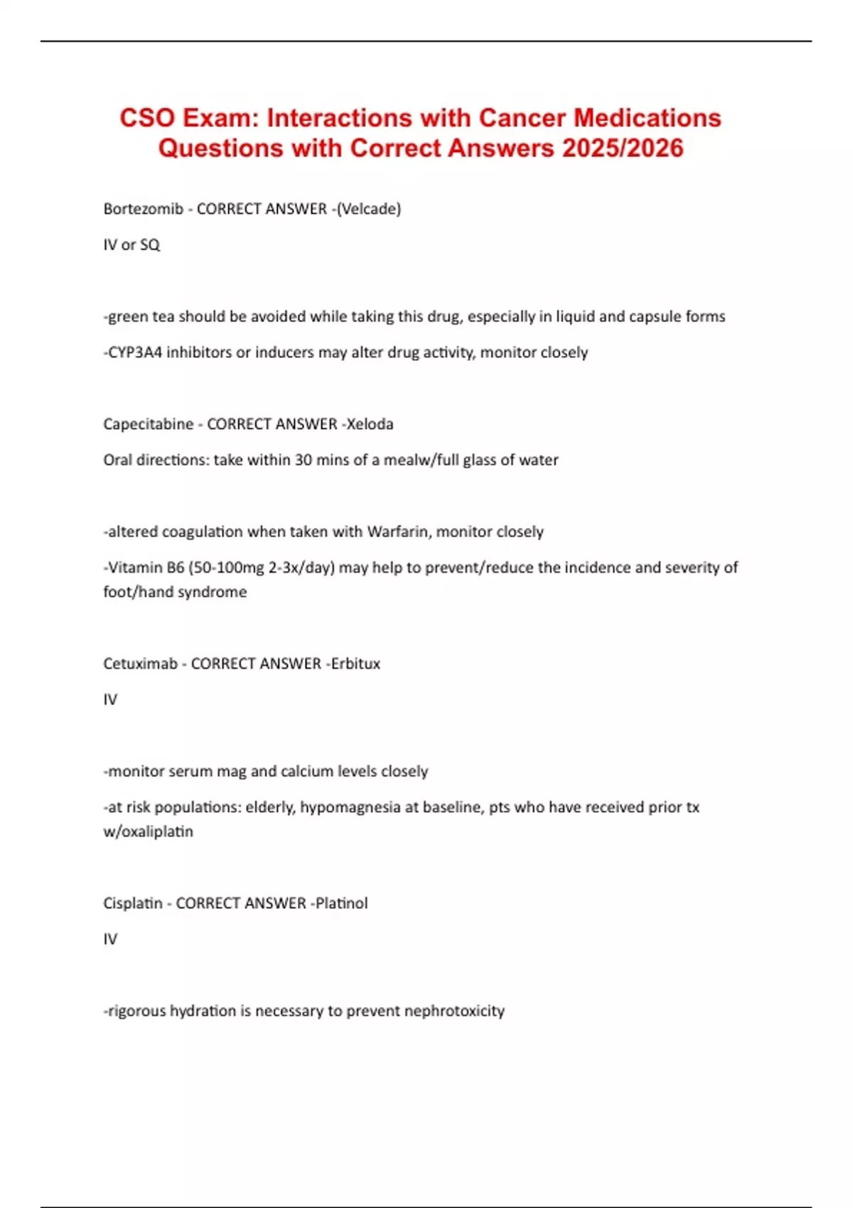 CSO Exam Interactions with Cancer Medications Questions with Correct ...