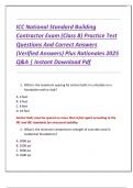ICC National Standard Building  Contractor Exam &lpar;Class B&rpar; Practice Test  Questions And Correct Answers  &lpar;Verified Answers&rpar; Plus Rationales 2025  Q&A &vert; Instant Download Pdf