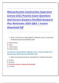 Massachusetts Construction Supervisor  License &lpar;CSL&rpar; Practice Exam Questions  And Correct Answers &lpar;Verified Answers&rpar;  Plus Rationales 2025 Q&A &vert; Instant  Download Pdf