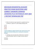 MICHIGAN RESIDENTIAL BUILDER  PRACTICE EXAM QUESTIONS AND  CORRECT ANSWERS &lpar;VERIFIED  ANSWERS&rpar; PLUS RATIONALES 2025 Q&A  &vert; INSTANT DOWNLOAD PDF