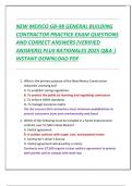 NEW MEXICO GB-98 GENERAL BUILDING  CONTRACTOR PRACTICE EXAM QUESTIONS  AND CORRECT ANSWERS &lpar;VERIFIED  ANSWERS&rpar; PLUS RATIONALES 2025 Q&A &vert;  INSTANT DOWNLOAD PDF 