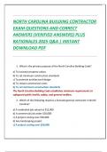 NORTH CAROLINA BUILDING CONTRACTOR  EXAM QUESTIONS AND CORRECT  ANSWERS &lpar;VERIFIED ANSWERS&rpar; PLUS  RATIONALES 2025 Q&A &vert; INSTANT  DOWNLOAD PDF 