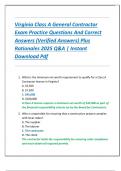 Virginia Class A General Contractor  Exam Practice Questions And Correct  Answers &lpar;Verified Answers&rpar; Plus  Rationales 2025 Q&A &vert; Instant  Download Pdf 