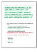 WISCONSIN DWELLING CONTRACTOR  QUALIFIER EXAM PRACTICE TEST  QUESTIONS AND CORRECT ANSWERS  &lpar;VERIFIED ANSWERS&rpar; PLUS RATIONALES  2025 Q&A &vert; INSTANT DOWNLOAD PDF   