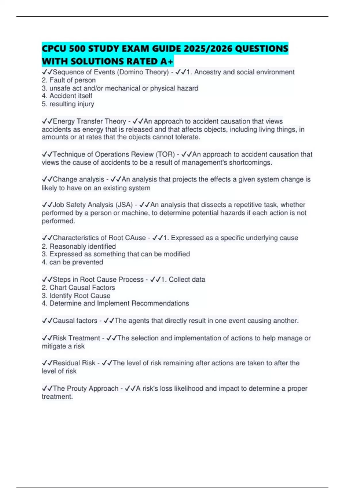 CPCU 500 STUDY EXAM GUIDE 2025/2026 QUESTIONS WITH SOLUTIONS RATED A+ - CPCU 500 - Stuvia US