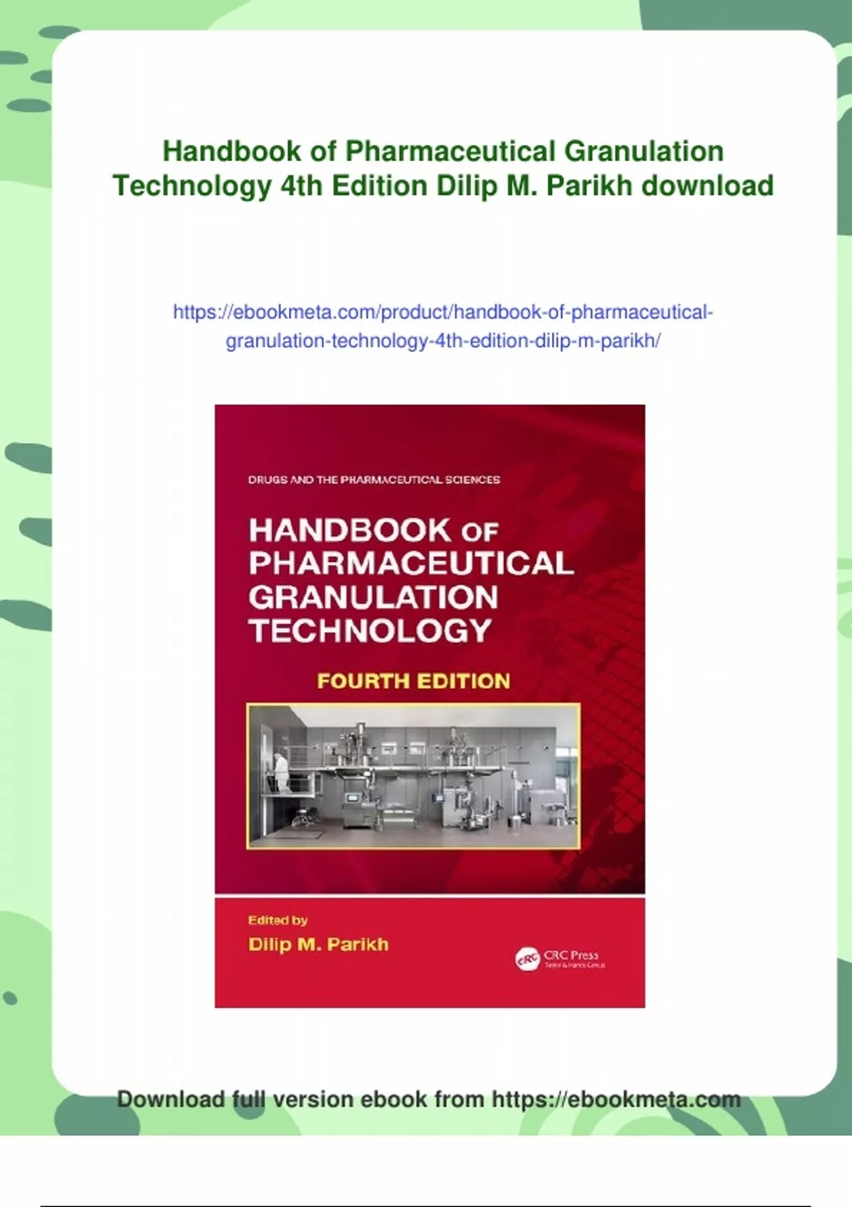 Summary Handbook of Pharmaceutical Granulation Technology 4th Edition ...