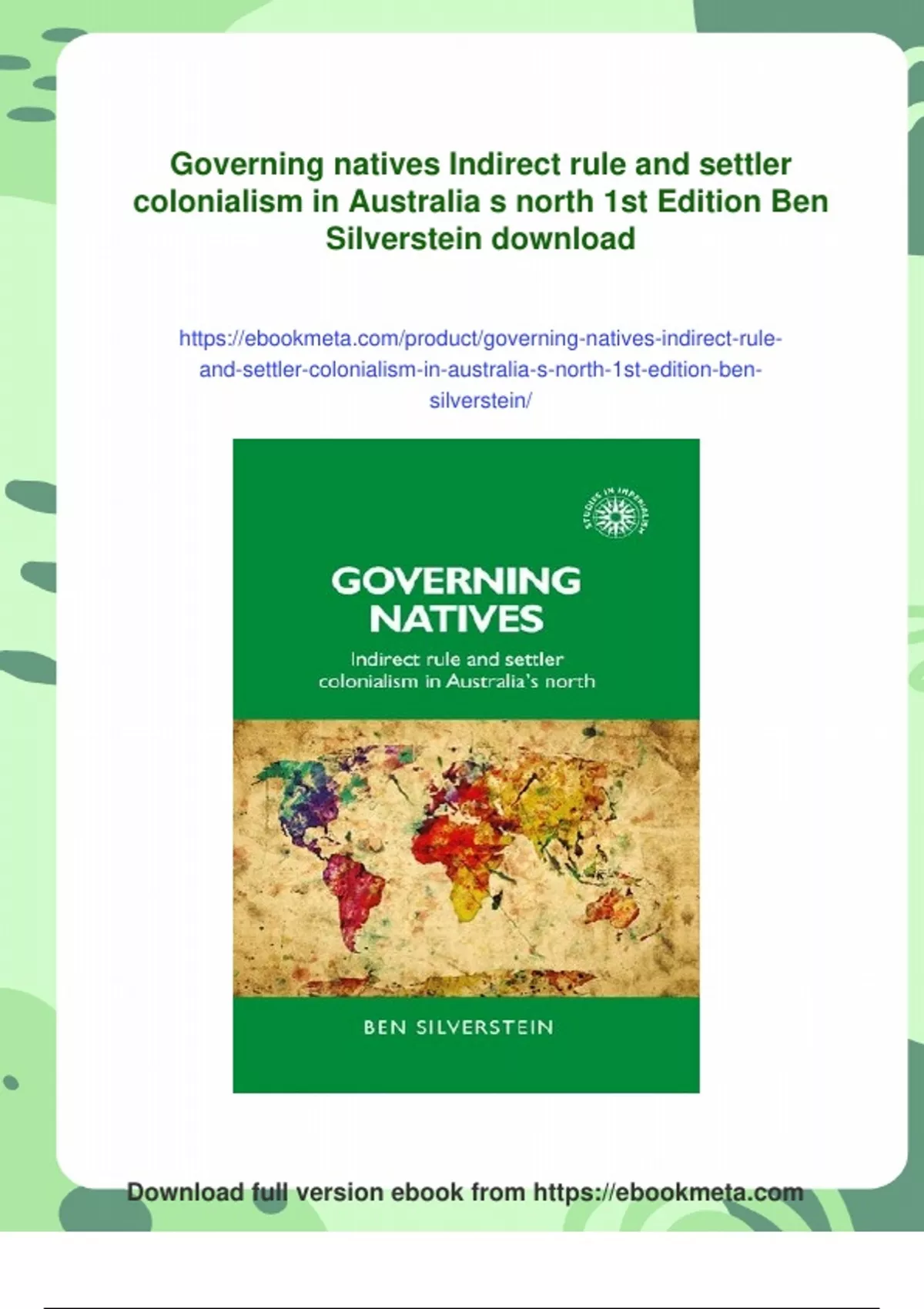 Summary Governing natives Indirect rule and settler colonialism in ...